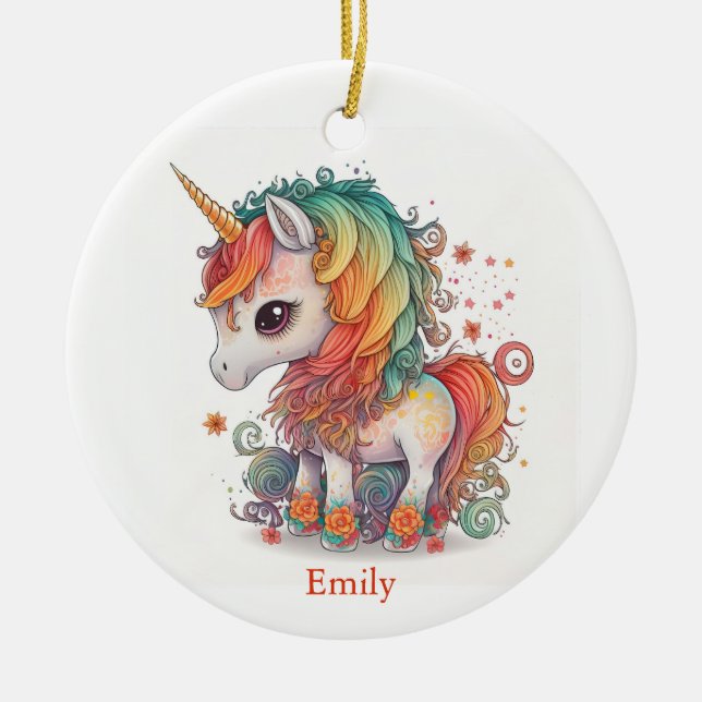 Unicorn Christmas Personalised  Ceramic Ornament (Front)