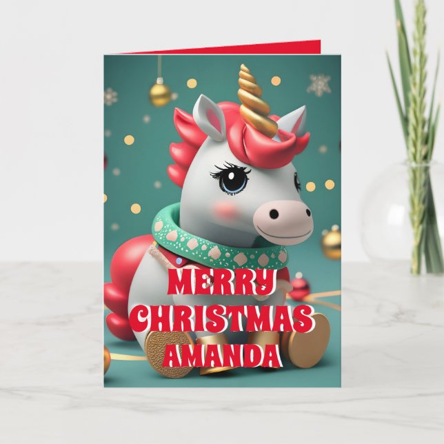 Unicorn Christmas Personalised Kids Holiday Card (Front)