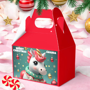Unicorn Christmas Personalised Kids Party Red Favour Box