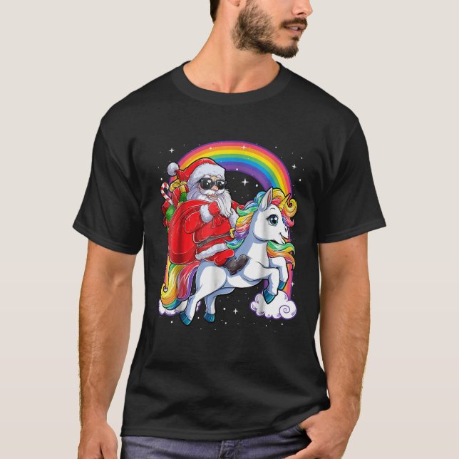 Unicorn Christmas Shirt Girls Santa Kids Women Gif (Front)