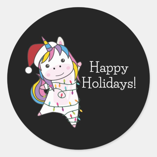 Unicorn Christmas Snow Winter Animals Unicorns Classic Round Sticker (Front)