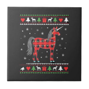 Unicorn Christmas Tree Lights Decoration Xmas Swea Ceramic Tile