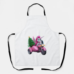 Unicorn Christmas Tree Riding Motorcycle Women Kid Apron