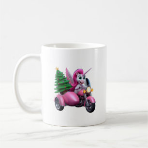 Unicorn Christmas Tree Riding Motorcycle Women Kid Coffee Mug