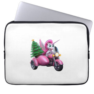 Unicorn Christmas Tree Riding Motorcycle Women Kid Laptop Sleeve