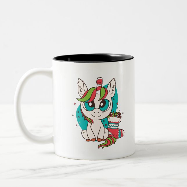 Unicorn Christmas Two-Tone Coffee Mug (Left)
