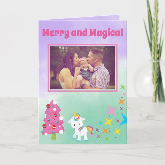 Unicorn Christmas Your Family Photo Holiday Card (Front)