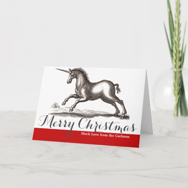 Unicorn Classic Running Magic Woodland Creature Holiday Card (Front)
