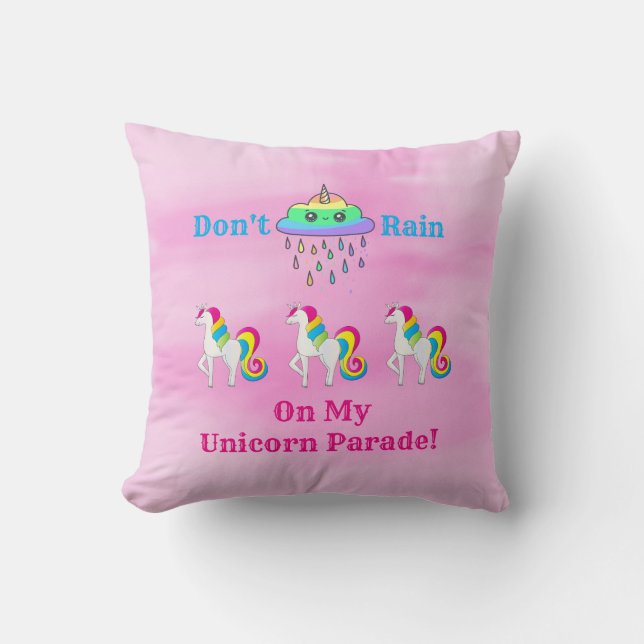 Unicorn Cloud Cartoon Cute Fun Girly Pink Cushion (Front)