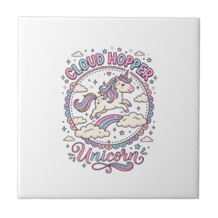 Unicorn Cloud Hopper Unicorn Playful Cute Gift Des Ceramic Tile