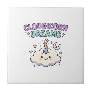 Unicorn Cloudicorn Dreams Trendy Graphic Tee Desig Ceramic Tile