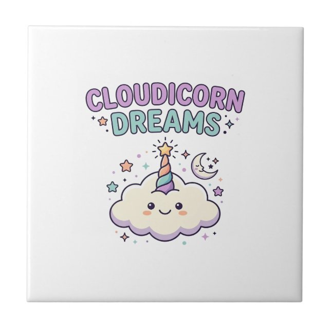 Unicorn Cloudicorn Dreams Trendy Graphic Tee Desig Ceramic Tile (Front)