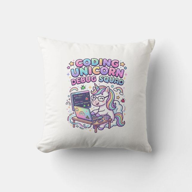 Unicorn Coding Unicorn Debug Squad Charming Market Cushion (Front)