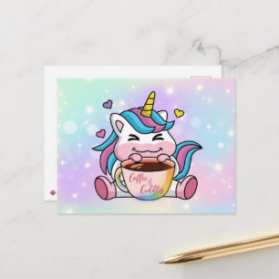 Unicorn Coffee and Cuddles Postcard