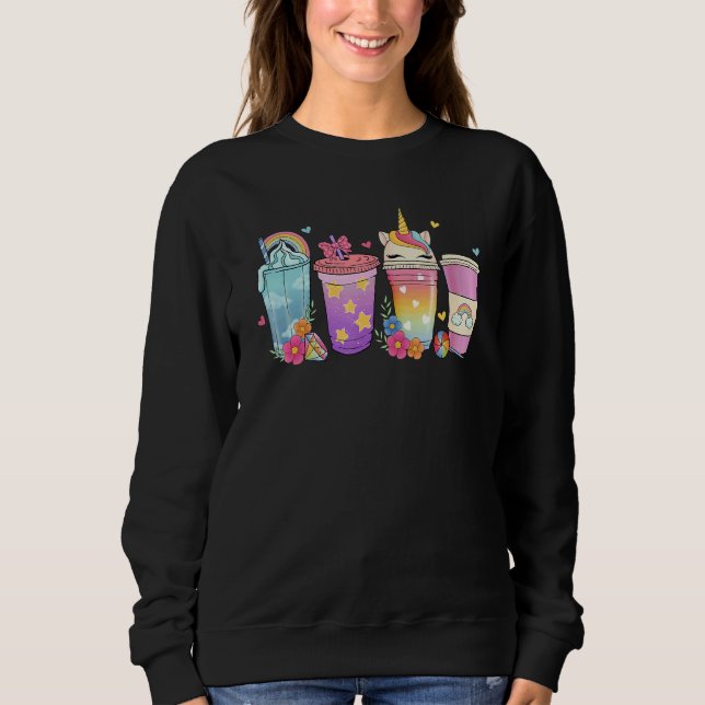 Unicorn Coffee Drinking Unicorn Girl Coffee Lover  Sweatshirt (Front)