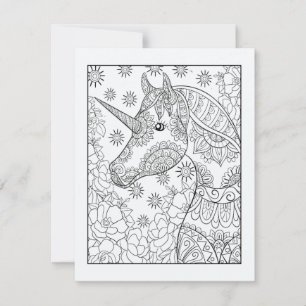 Unicorn Coloring Postcard Magical DIY Coloring