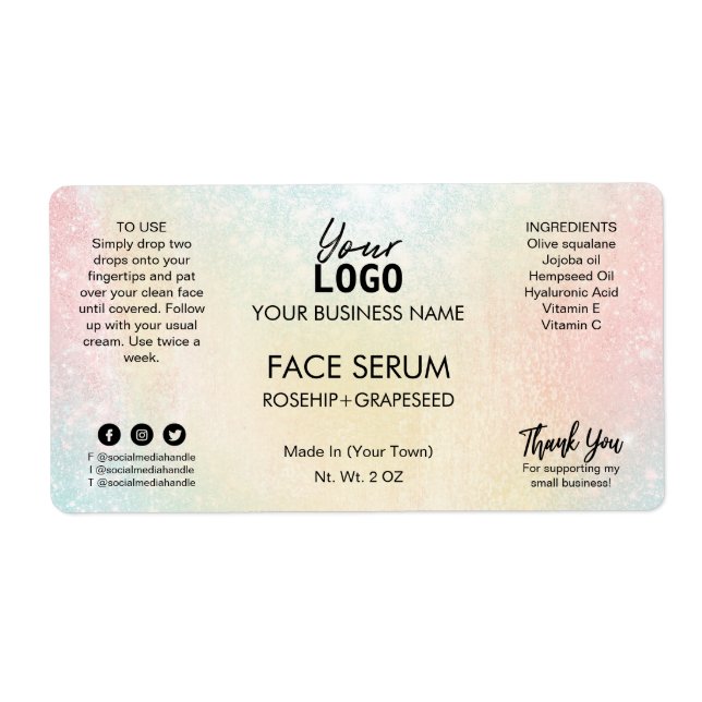 Unicorn Coloured Face Serum Label (Front)