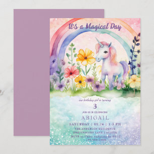 Unicorn Colourful Girl Birthday Party Invitation