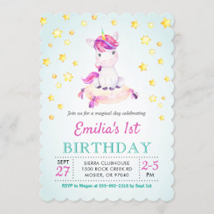 Unicorn Colourful Girl Kids Children Birthday Part Invitation