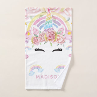 Unicorn Colourful Personalised Glitter Hand Towel