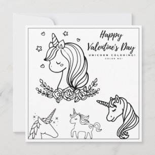 Unicorn Colouring Girl Card Happy Valentine's Day