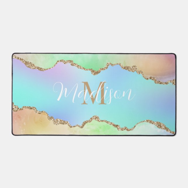 Unicorn Colours Pastel Rainbow Monogram Desk Mat (Front)