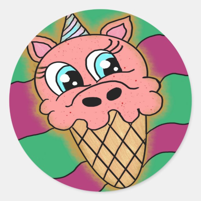 unicorn cone classic round sticker (Front)