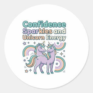 Unicorn Confidence Sparkles and Unicorn Energy Tre Classic Round Sticker