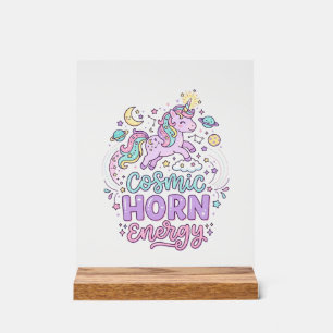 Unicorn Cosmic Horn Energy Cute Pastel Graphic Tee Acrylic Sign