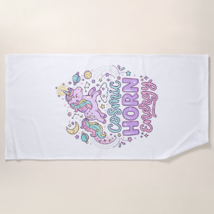 Unicorn Cosmic Horn Energy Cute Pastel Graphic Tee Beach Towel