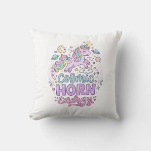 Unicorn Cosmic Horn Energy Cute Pastel Graphic Tee Cushion