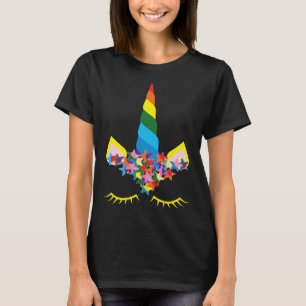 Unicorn Costume Rainbow Face Girls Floating Unicor T-Shirt