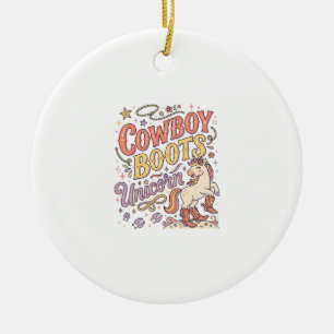 Unicorn Cowboy Boots Unicorn Whimsical Zazzle Desi Ceramic Ornament
