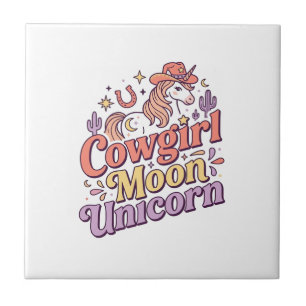 Unicorn Cowgirl Moon Unicorn Whimsical Merch Desig Ceramic Tile