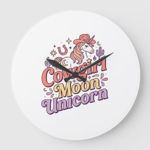 Unicorn Cowgirl Moon Unicorn Whimsical Merch Desig Large Clock