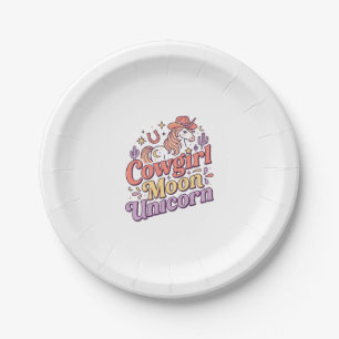 Unicorn Cowgirl Moon Unicorn Whimsical Merch Desig Paper Plate