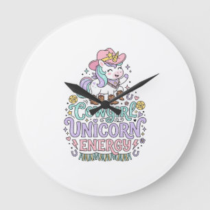 Unicorn Cowgirl Unicorn Energy Cute Pastel Product Large Clock