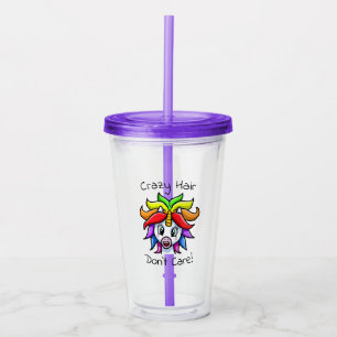 Unicorn Crazy Hair Don't Care Funny Acrylic Tumbler