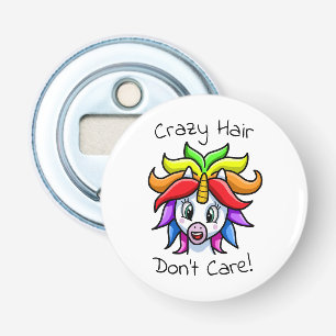 Unicorn Crazy Hair Don't Care Funny Bottle Opener