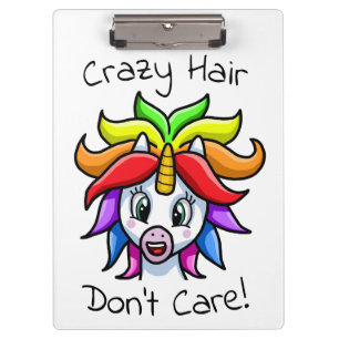 Unicorn Crazy Hair Don't Care Funny Clipboard