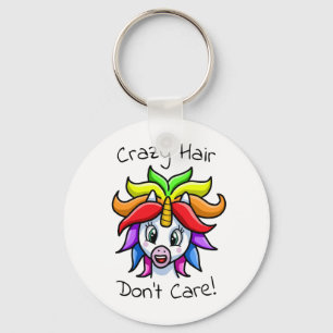 Unicorn Crazy Hair Don't Care Funny Key Ring