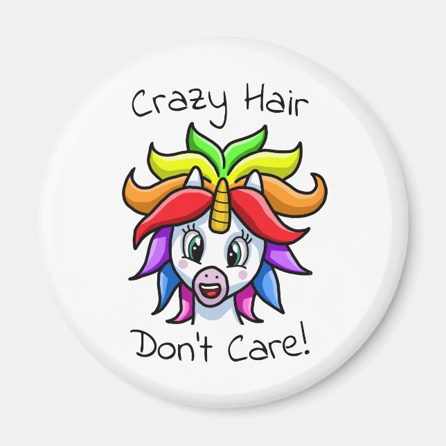 Unicorn Crazy Hair Don't Care Funny Magnet (Front)