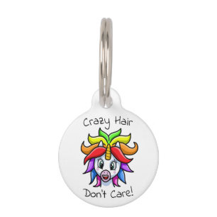 Unicorn Crazy Hair Don't Care Funny Pet Tag