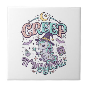 Unicorn Creep It Magical Retro Style T-Shirt Desig Ceramic Tile