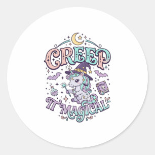 Unicorn Creep It Magical Retro Style T-Shirt Desig Classic Round Sticker