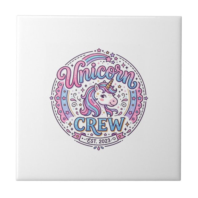 Unicorn Crew Playful Print on Demand Design_1 Ceramic Tile (Front)