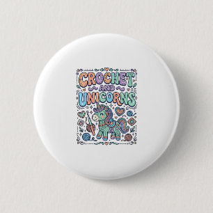 Unicorn Crochet and Unicorns Kawaii Sticker and Sh 6 Cm Round Badge