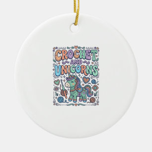 Unicorn Crochet and Unicorns Kawaii Sticker and Sh Ceramic Ornament