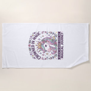 Unicorn Crowned in Magic Bold Typography Graphic T Beach Towel