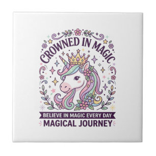 Unicorn Crowned in Magic Bold Typography Graphic T Ceramic Tile